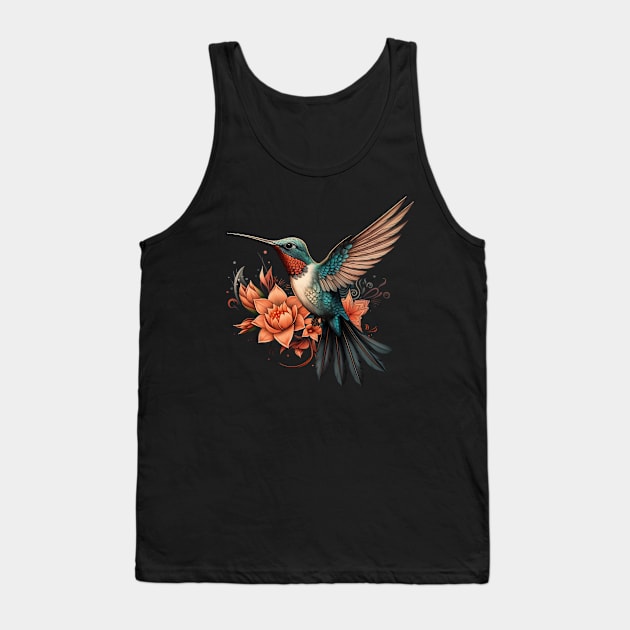 Colorful Hummingbird & Flower Illustration Tank Top by MetaBrush